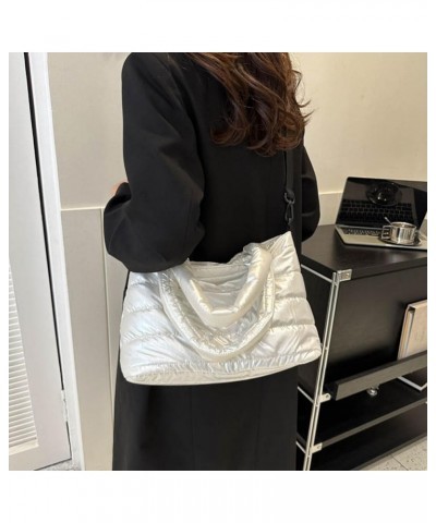 Puffer Tote Bag for Women, Quilted Cotton Padd signer, nter n Padd Shoulr Bag th Adjustable Strap-Blk Section F-white $17.34 ...