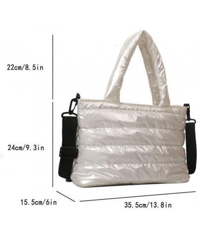 Puffer Tote Bag for Women, Quilted Cotton Padd signer, nter n Padd Shoulr Bag th Adjustable Strap-Blk Section F-white $17.34 ...