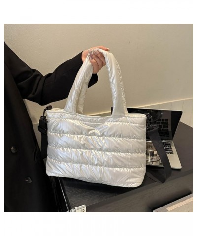 Puffer Tote Bag for Women, Quilted Cotton Padd signer, nter n Padd Shoulr Bag th Adjustable Strap-Blk Section F-white $17.34 ...