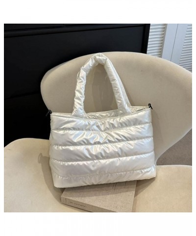 Puffer Tote Bag for Women, Quilted Cotton Padd signer, nter n Padd Shoulr Bag th Adjustable Strap-Blk Section F-white $17.34 ...