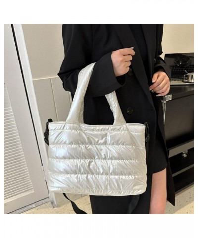 Puffer Tote Bag for Women, Quilted Cotton Padd signer, nter n Padd Shoulr Bag th Adjustable Strap-Blk Section F-white $17.34 ...