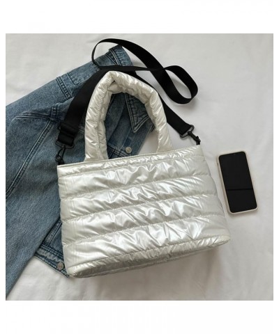 Puffer Tote Bag for Women, Quilted Cotton Padd signer, nter n Padd Shoulr Bag th Adjustable Strap-Blk Section F-white $17.34 ...