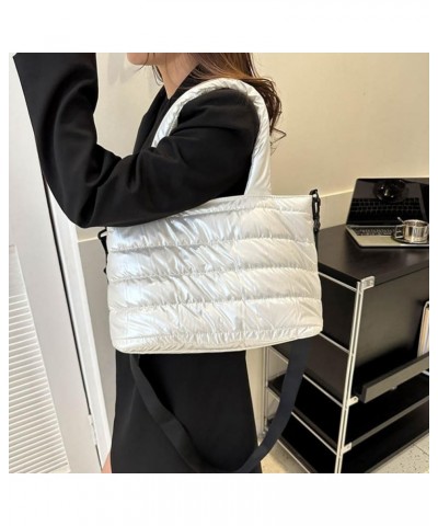 Puffer Tote Bag for Women, Quilted Cotton Padd signer, nter n Padd Shoulr Bag th Adjustable Strap-Blk Section F-white $17.34 ...