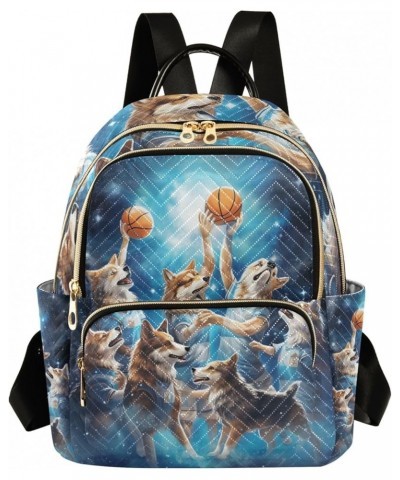 Small Backpack Purse for Women, Wolf Playing Basketball Travel Bag Casual Daypack Shoulder Bag Medium $16.56 Backpacks