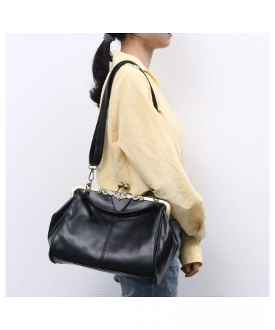 Crossbody Bag Kiss Lock Shoulder Bag PU Leather Handbag Clasp Closure for Women $14.40 Crossbody Bags