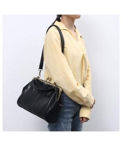 Crossbody Bag Kiss Lock Shoulder Bag PU Leather Handbag Clasp Closure for Women $14.40 Crossbody Bags