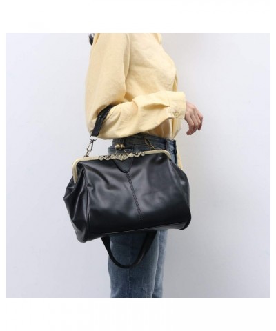 Crossbody Bag Kiss Lock Shoulder Bag PU Leather Handbag Clasp Closure for Women $14.40 Crossbody Bags