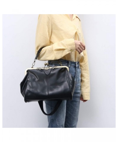 Crossbody Bag Kiss Lock Shoulder Bag PU Leather Handbag Clasp Closure for Women $14.40 Crossbody Bags