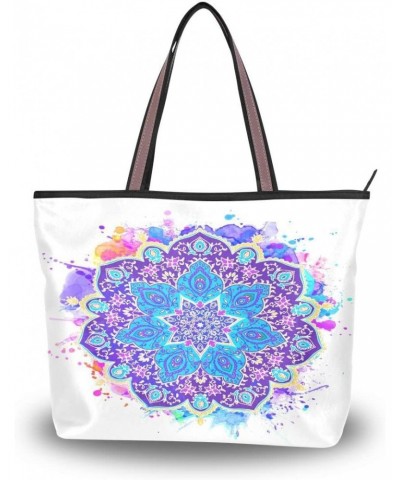 Woman Tote Bag Blue Mandala Watercolor Shoulder Handbag for Work Travel Business Beach Shopping $14.21 Shoulder Bags