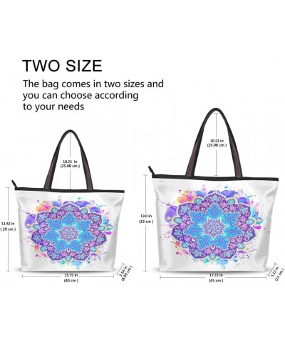 Woman Tote Bag Blue Mandala Watercolor Shoulder Handbag for Work Travel Business Beach Shopping $14.21 Shoulder Bags