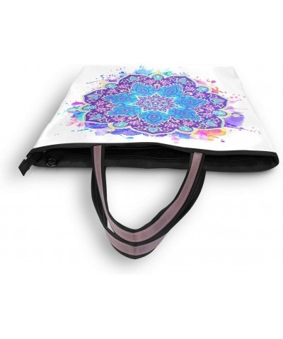 Woman Tote Bag Blue Mandala Watercolor Shoulder Handbag for Work Travel Business Beach Shopping $14.21 Shoulder Bags