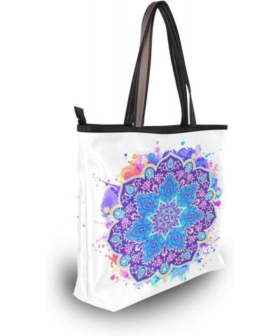 Woman Tote Bag Blue Mandala Watercolor Shoulder Handbag for Work Travel Business Beach Shopping $14.21 Shoulder Bags