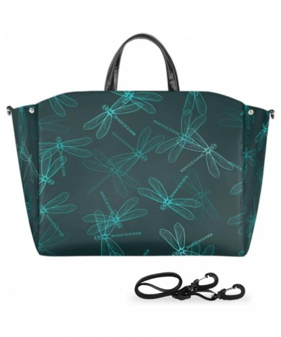 Dragonfly Indigo Green Large Tote Bag Women Should Bag Extra Large Tote Bags Waterproof Big Crossbody Tote Bag with inner Poc...