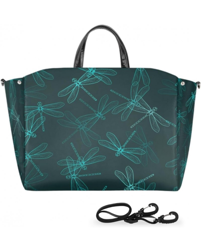 Dragonfly Indigo Green Large Tote Bag Women Should Bag Extra Large Tote Bags Waterproof Big Crossbody Tote Bag with inner Poc...