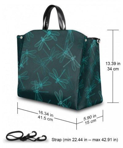 Dragonfly Indigo Green Large Tote Bag Women Should Bag Extra Large Tote Bags Waterproof Big Crossbody Tote Bag with inner Poc...