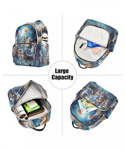 Small Backpack Purse for Women, Wolf Playing Basketball Travel Bag Casual Daypack Shoulder Bag Medium $16.56 Backpacks