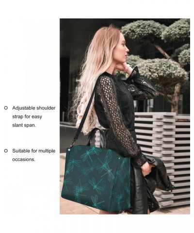 Dragonfly Indigo Green Large Tote Bag Women Should Bag Extra Large Tote Bags Waterproof Big Crossbody Tote Bag with inner Poc...