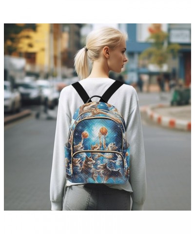 Small Backpack Purse for Women, Wolf Playing Basketball Travel Bag Casual Daypack Shoulder Bag Medium $16.56 Backpacks