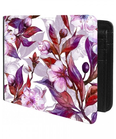 Unique Desige Pattern - Floral pattern with beautiful fruit tree twigs in bloom, Slim Front Pocket Wallet Billfold RFID Block...