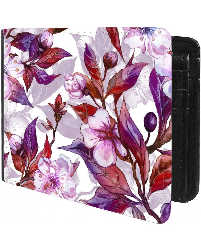 Unique Desige Pattern - Floral pattern with beautiful fruit tree twigs in bloom, Slim Front Pocket Wallet Billfold RFID Block...