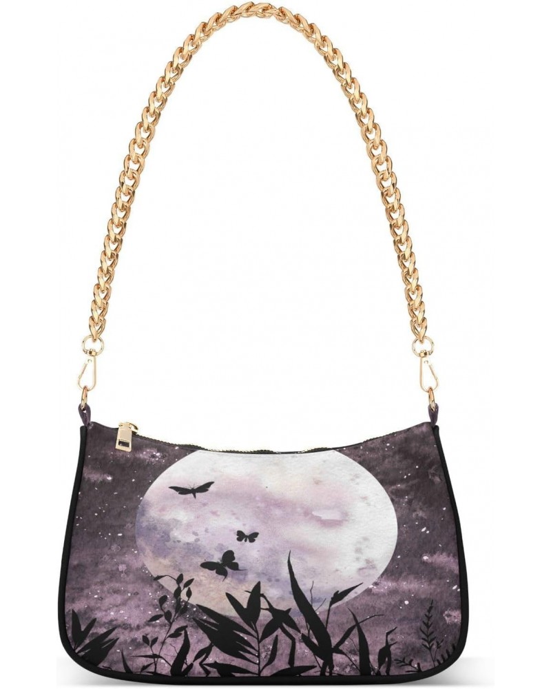 Full Moon Butterfly Shoulder Bag for Women Hobo Tote Handbag Gold Chain Crossbody Bag with Zipper Clutch Purse Handbags $16.7...