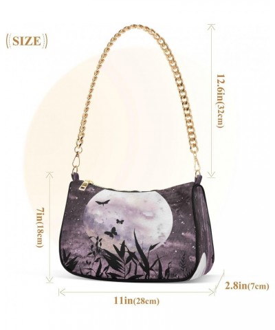 Full Moon Butterfly Shoulder Bag for Women Hobo Tote Handbag Gold Chain Crossbody Bag with Zipper Clutch Purse Handbags $16.7...