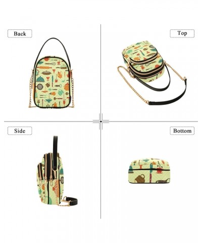 Cartoon Kitchen Ware Utensils Crossbody Bags for Women Cross Body Purse Zip Wallet Carry-on bag with Chain Strap for Women Tr...