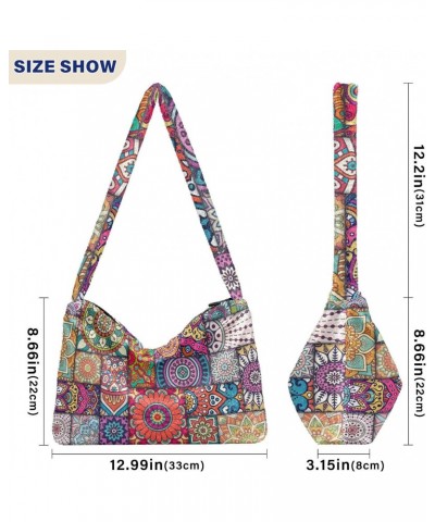 Boho Mandala Furry Tote Bag for Women Crossbody Bag Shoulder Handbags Cute Purse with Zipper for Daily Use $11.54 Totes