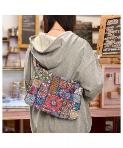 Boho Mandala Furry Tote Bag for Women Crossbody Bag Shoulder Handbags Cute Purse with Zipper for Daily Use $11.54 Totes