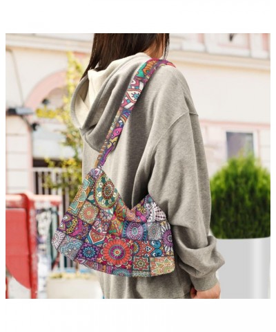 Boho Mandala Furry Tote Bag for Women Crossbody Bag Shoulder Handbags Cute Purse with Zipper for Daily Use $11.54 Totes