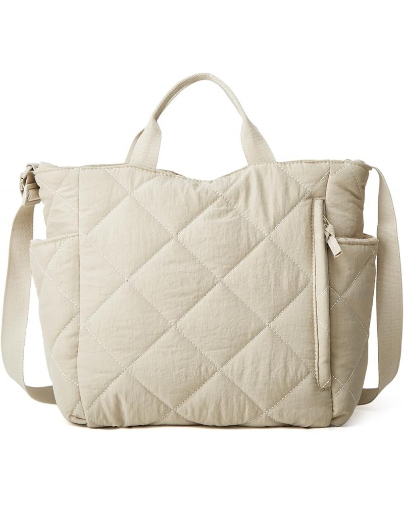 Women Quilted Tote Bag Puffer Hobo Handbag Lightweight Padding Shoulder Bag Nylon Padded Crossbody Purse Beige $20.64 Totes