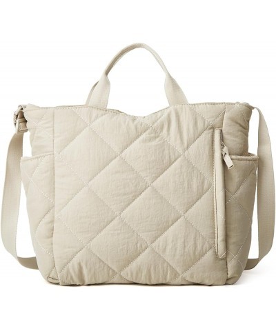 Women Quilted Tote Bag Puffer Hobo Handbag Lightweight Padding Shoulder Bag Nylon Padded Crossbody Purse Beige $20.64 Totes