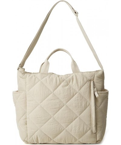 Women Quilted Tote Bag Puffer Hobo Handbag Lightweight Padding Shoulder Bag Nylon Padded Crossbody Purse Beige $20.64 Totes