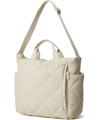 Women Quilted Tote Bag Puffer Hobo Handbag Lightweight Padding Shoulder Bag Nylon Padded Crossbody Purse Beige $20.64 Totes