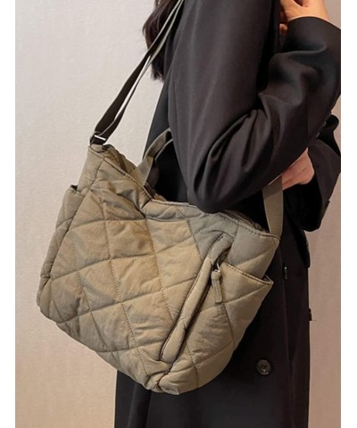 Women Quilted Tote Bag Puffer Hobo Handbag Lightweight Padding Shoulder Bag Nylon Padded Crossbody Purse Beige $20.64 Totes