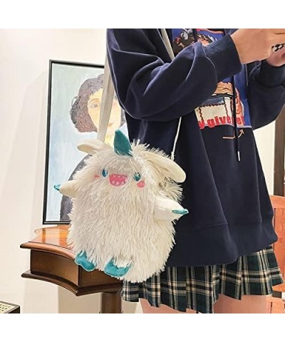 Cute funny little monster plush crossbody bag lolita shoulder bag handbag purse wellt for women and men White $8.39 Shoulder ...