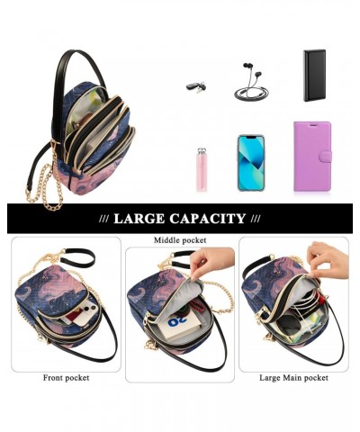 Crossbody Bag for Women, Pink Blue Marble Phone Purse Detachable Chain Bag Shoulder Handbag Wallet $14.15 Crossbody Bags