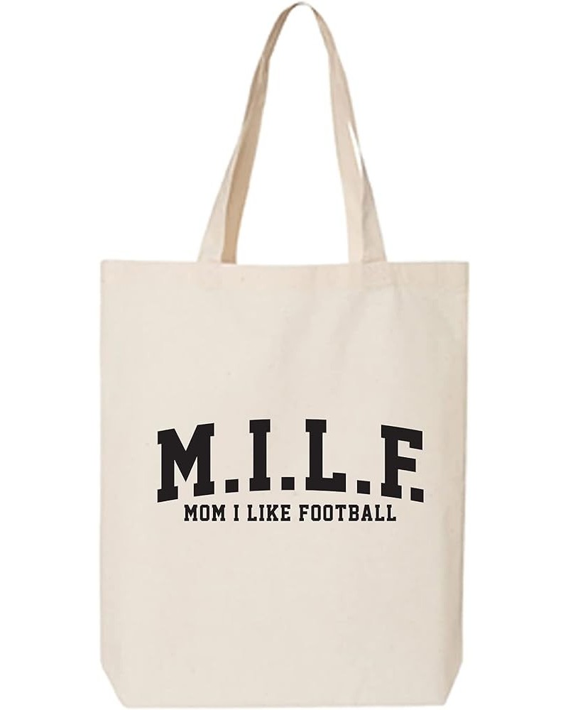 Mom I Like Football (M.I.L.F.) Cotton Canvas Tote Bag Natural $12.38 Handbags