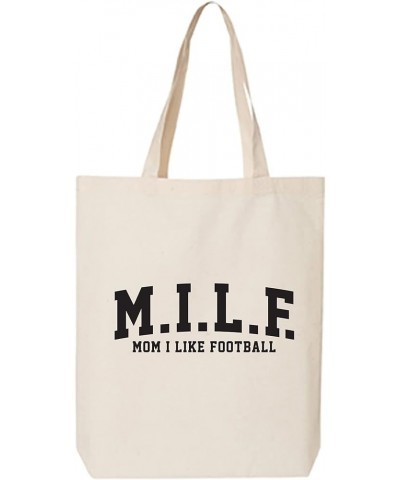 Mom I Like Football (M.I.L.F.) Cotton Canvas Tote Bag Natural $12.38 Handbags