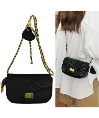 Women Quilted Crossbody Bag Versatile PU Tote Sling Bag Casual Chain Shoulder Bag Flap Messenger Bag Girl Stylish Black $10.5...