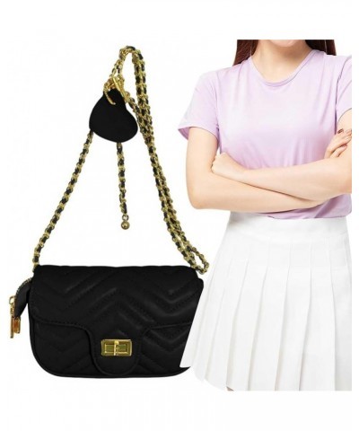 Women Quilted Crossbody Bag Versatile PU Tote Sling Bag Casual Chain Shoulder Bag Flap Messenger Bag Girl Stylish Black $10.5...