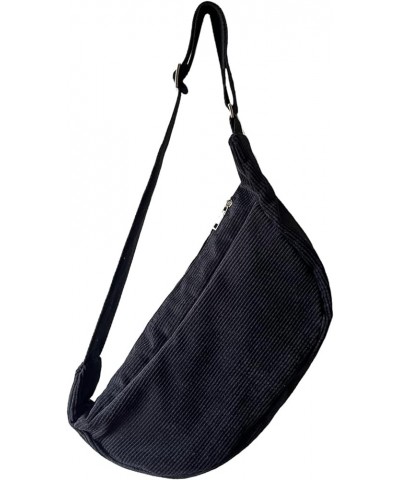 Women Small Corduroy Hobo Bag Sling Bag Wide Strap Crossbody Bag Shoulder Bag Casual Handbag Daily Purse Black $13.49 Hobo Bags