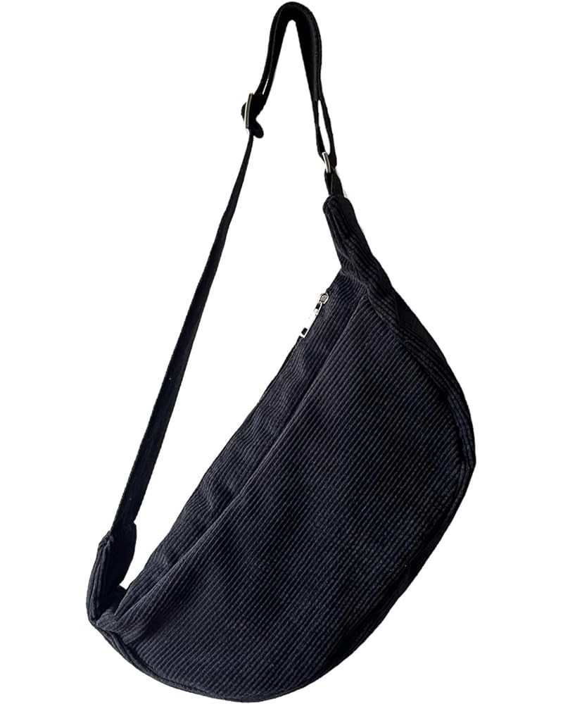 Women Small Corduroy Hobo Bag Sling Bag Wide Strap Crossbody Bag Shoulder Bag Casual Handbag Daily Purse Black $13.49 Hobo Bags