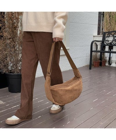 Women Small Corduroy Hobo Bag Sling Bag Wide Strap Crossbody Bag Shoulder Bag Casual Handbag Daily Purse Black $13.49 Hobo Bags