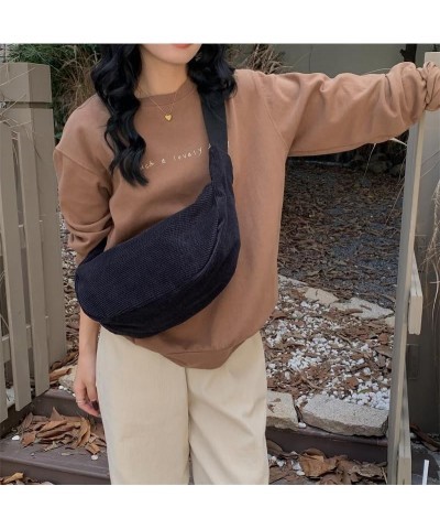 Women Small Corduroy Hobo Bag Sling Bag Wide Strap Crossbody Bag Shoulder Bag Casual Handbag Daily Purse Black $13.49 Hobo Bags