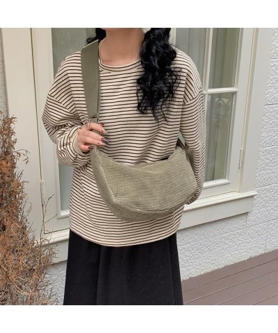 Women Small Corduroy Hobo Bag Sling Bag Wide Strap Crossbody Bag Shoulder Bag Casual Handbag Daily Purse Black $13.49 Hobo Bags