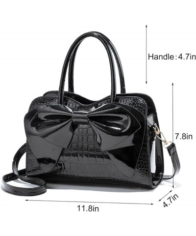 Shiny Women Handbag Patent Leather Bowknot Purse Charm Glossy Top-Handle Satchel Tote Fashion Shoulder Bag(Black) Black $24.1...