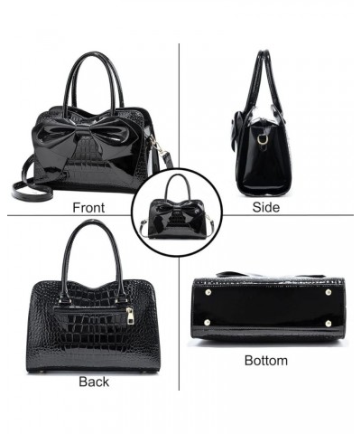 Shiny Women Handbag Patent Leather Bowknot Purse Charm Glossy Top-Handle Satchel Tote Fashion Shoulder Bag(Black) Black $24.1...