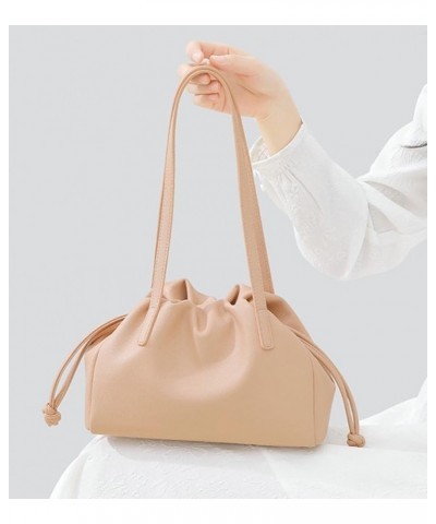 Chic Drawstring Storage Leather Shoulder Bag Fashion Women Handle Purse Female Trendy Roomy Outdoors Shoulder Wallet 2024 Bla...