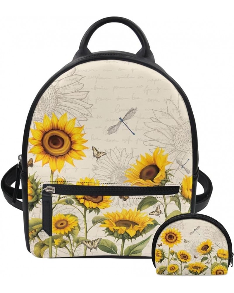 Sunflowers Cow Pattern, Women Backpack Purse Water Resistant PU Leather Shoulder Bags Fashion Rucksack Ladies College Daypack...